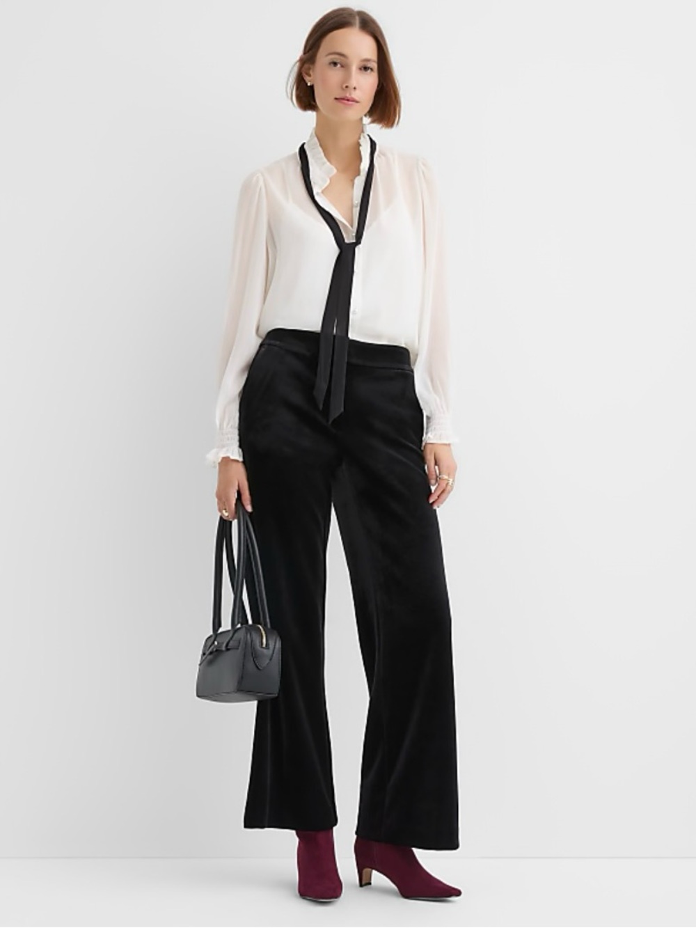 LOFT Black Velvet The Peyton Trouser Wide Leg Pants Size 6 NWT